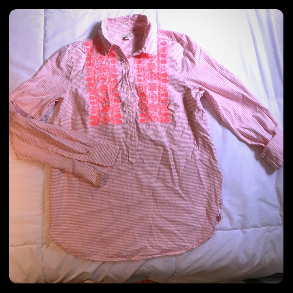 Jcrew Pink and white striped collared shirt.